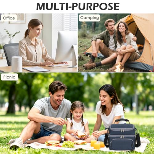 Double Layer Cooler Insulated Lunch Bag Adult Lunch Box Large Tote Bag for Men (Cyan)