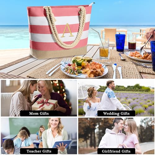 Women's Initial Cotton Beach Tote Bag