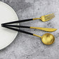 20-Piece 18/10 Stainless Steel Flatware Silverware, Luxury Dinnerware Set Travel Cutlery Tableware Include Knife Fork Spoon Service for 4, Dishwasher Safe (Black Handle Matte Gold) (4 Count)