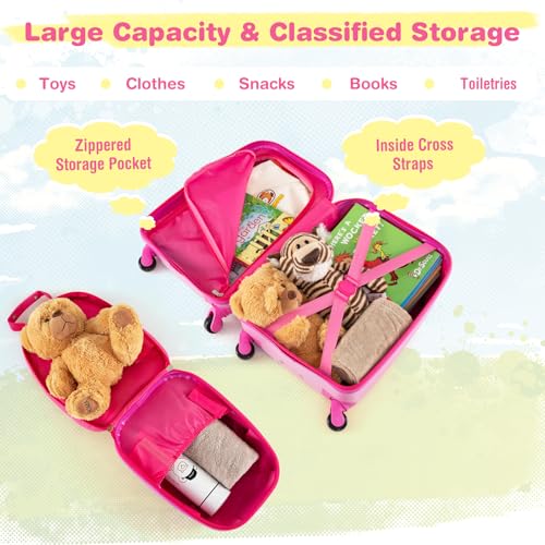 Kids Luggage 12" Toddler Backpack & 16" Travel Suitcase with Wheels (2 Count)