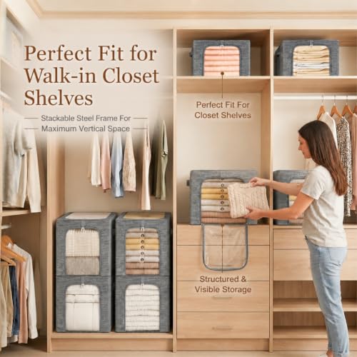 Clothes Storage Bins with Metal Frame for Closet (6 Count)