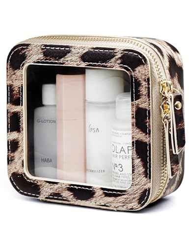 Small Makeup Bag for Purse Accessories Women Clear Cosmetic Mini Pouch Car Essentials Bag Leopard Print Clear Leather Make Up Travel Bag Organizer with Zipper Cute Compact Cheetah Little Toiletry Bag