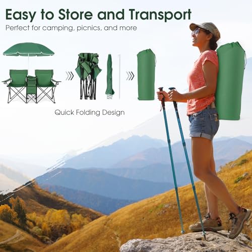 Double Camping Chair with Umbrella