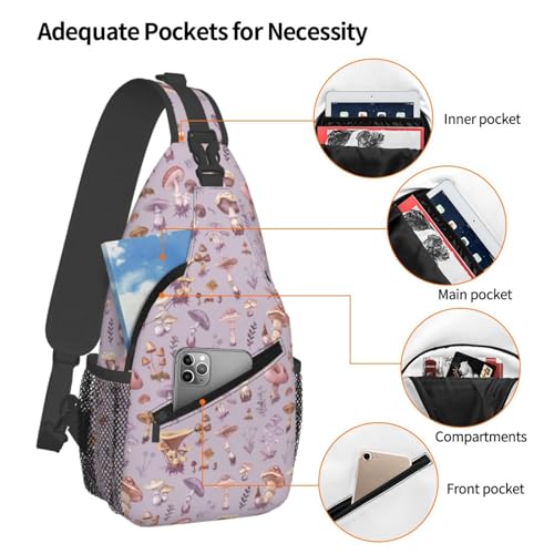 Sling Bag Mushrooms Vintage Botanical Hiking Daypack Crossbody Shoulder Backpack Travel Chest Pack for Men Women