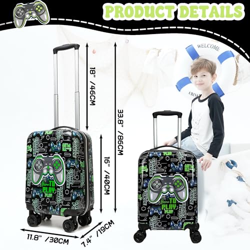Kids Suitcase Set for Boys Hardside Luggage with Spinner Wheels 2 Piece 16inch Toddler Suitcase for Boys Travel Carry on Luggage Airline Approved (2 Count)