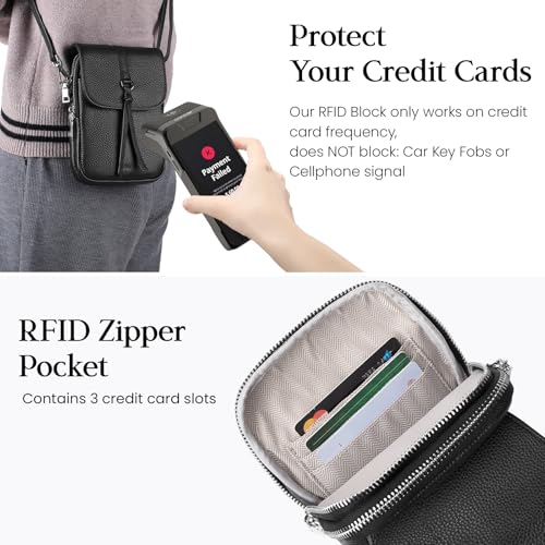 Black Genuine Leather Small Crossbody Bags for Women Cell Phone Purse