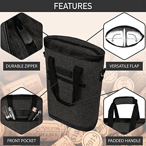 Two Bottle Wine Bag Carrier Insulated Leakproof 2 Wine Cooler Charcoal