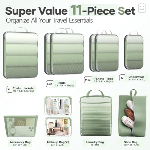 11 Set Compression Packing Cubes for Travel Essentials (11 Count)