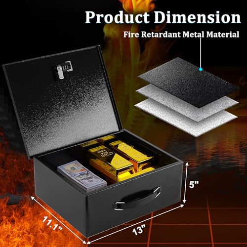 Fire Resistant Document Lock Box Safe Dual Key & Combo
