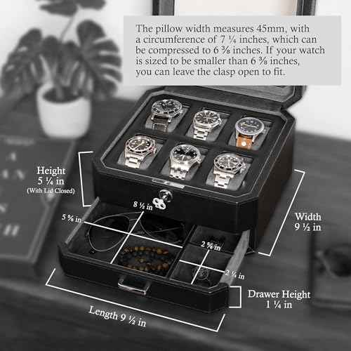 6 Slot Leather Watch Box with Valet Drawer