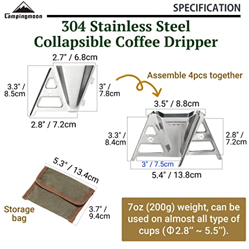 CAMPINGMOON Collapsible Coffee Dripper Pour Over Camping Outdoor 304 Stainless Steel COF