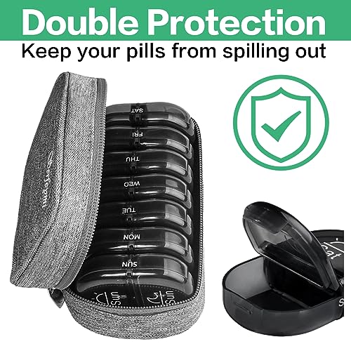 Weekly Travel Pill Organizer 2 Times a Day AM PM Black Pill Box