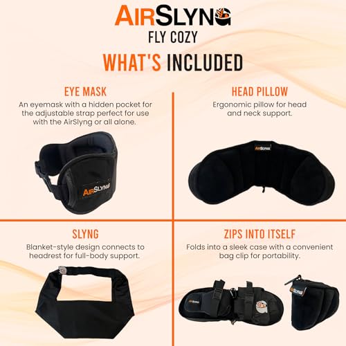 2 Pack 3-in-1 Airplane Sleep Support System - Plane Sleeping Accessories with Memory Foam Long Haul Flight Pillow, Adjustable Travel Eye Mask, and Blanket-Like Body Sling - Fits in Carry On (2 Count)