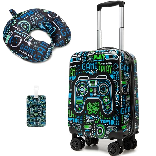 Kids Suitcase Set for Boys Hardside Luggage with Spinner Wheels 2 Piece 16inch Toddler Suitcase for Boys Travel Carry on Luggage Airline Approved (2 Count)