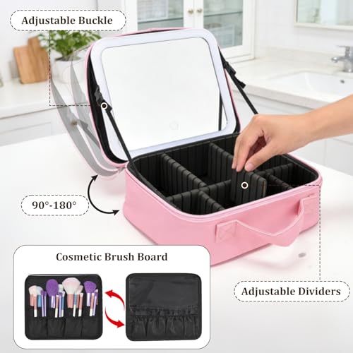 Travel Makeup Bag with Mirror & 6 Adjustable EVA Dividers
