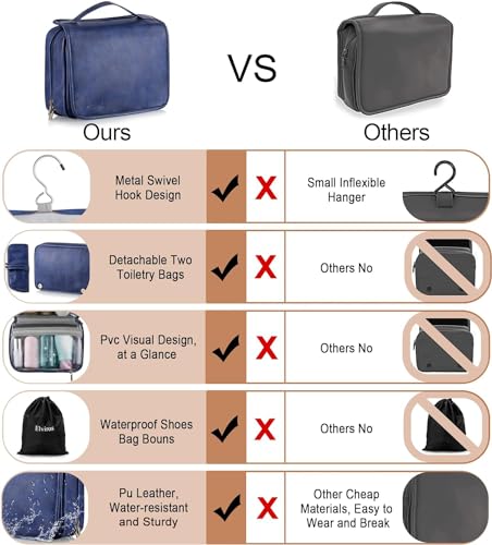 Hanging Toiletry Bag for Men PU Leather Shaving Dopp Kit