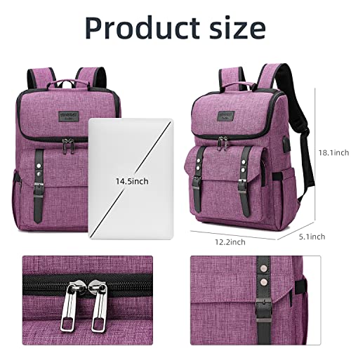 Vintage Backpack Travel Laptop Backpack with usb Charging Port for Women & Men College Backpack Fits 15.6 Inch Laptop Purple