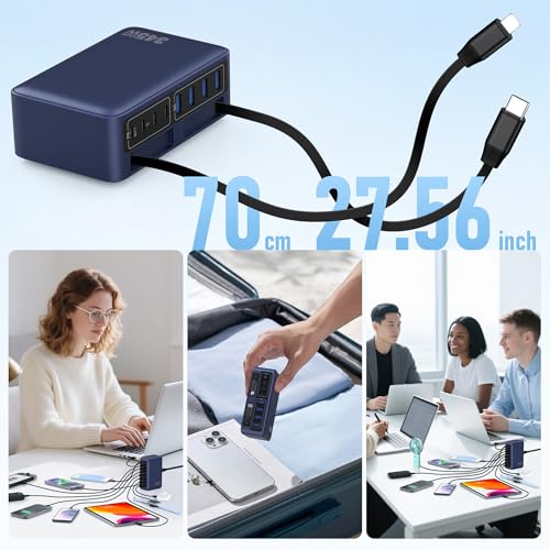 345W USB C Charger 10 in 1 Retractable Wall Charger with 2 Cables