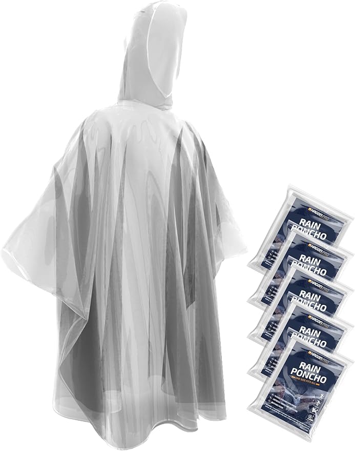 Disposable Rain Ponchos for Adults (5 Package)