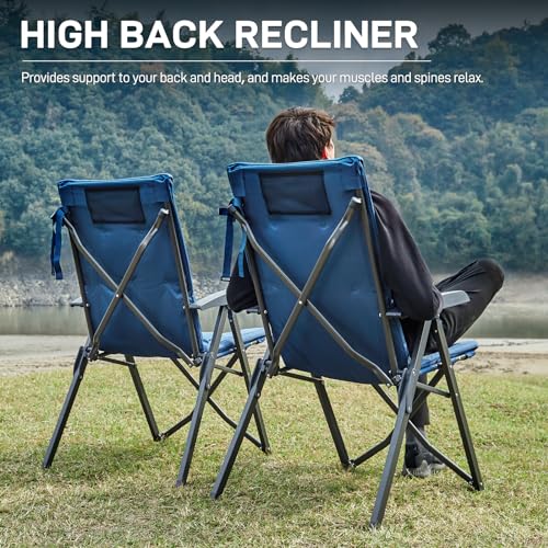 Folding Padded Camping Chair 4 Positon Adjustable Recliner with High Back Support Portable for Adults