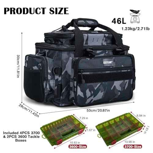 Fishing Tackle Bag with 4PCS 3700 & 2PCS 3600 Tackle Boxes