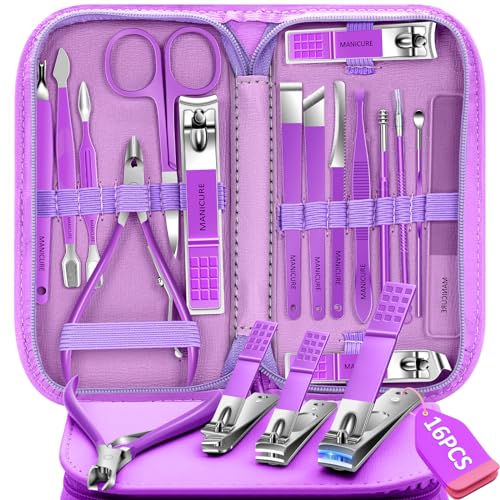 Manicure Set 16Pcs Professional Stainless Steel Pedicure Kit Mens Grooming Kit Fingernail & Toenail Clippers Set Manicure Kit with Luxurious Travel Bag