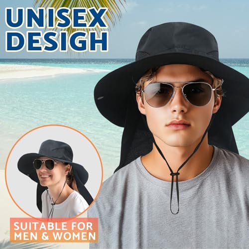 Sun Fishing Hats with Neck Flap for Men Pure Brown