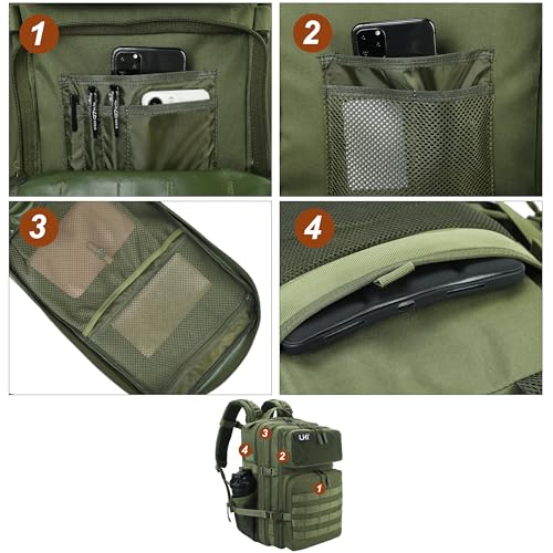 Military Tactical Backpack for Men and Women 45L Army 3 Days Assault Pack Bag Large Rucksack with Molle System Forest Green
