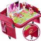 2-in-1 Kids Toddler Travel Tray & Back Seat Organizer — Foldable Waterproof Car Tray with Tablet Holder, Cup Holder, Storage Pockets for Road Trips & Airplane (Premium Red)
