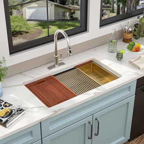 33"x19" White Undermount Sink Workstation