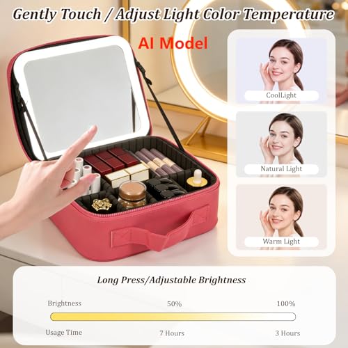 Travel Makeup Bag with Mirror & 6 Adjustable EVA Dividers