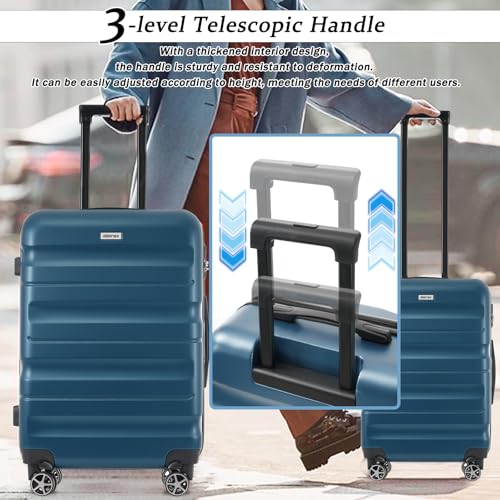 Luggage Sets 6 Piece Hardshell ABS Suitcases with 8 Silent Spinner Wheels Durable and Lightweight Travel Luggage for Family Trips Ink Blue
