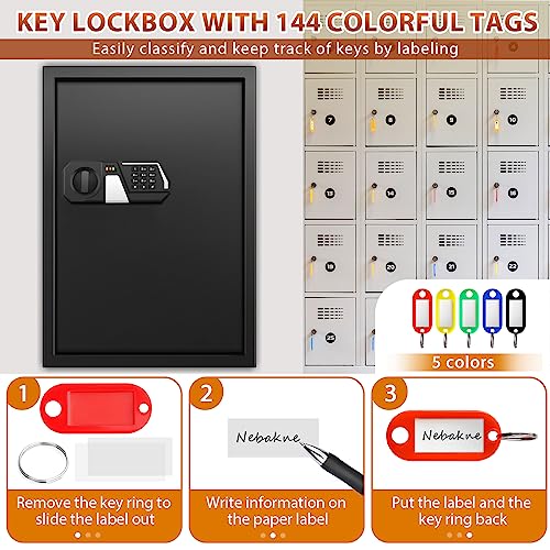 144 Keys Heavy Duty Fireproof Key Lock Box Wall Mount with Code&Hook Plates