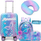Cute Mermaid Kid’s Luggage Set 5 Piece Suitcase Set 16’’ Hardside Luggage with Spinner Wheels Girls Travel Rolling Luggage Carry on Luggage Airline Approved (5 Count)