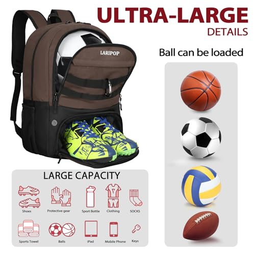 Soccer Backpack Bag with Ball Holder Ventilated Shoe Compartment Large Capacity Sports Gear Bag for Basketball Volleyball Gym