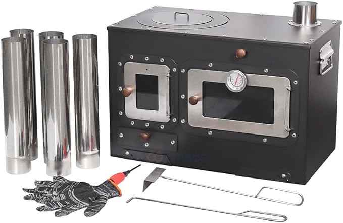 Large Outdoor Camping Cooking Stove with Oven Portable Hot Tent Stove with Pellet Bin Burner Chimney