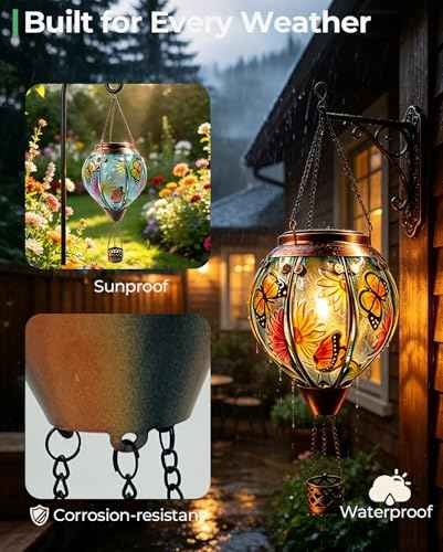 Butterfly Hot Air Balloon Solar Lantern 18" H Hanging Garden Light