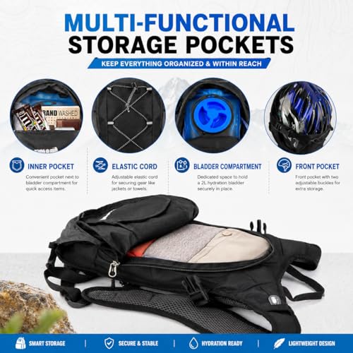 Lightweight Hydration Backpack with 2L Water Bladder Water Backpack Hydration Pack for Cycling Running Biking Hiking Backpack Black