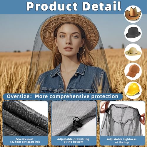 Oversized Mosquito Net 42 x 25 Inches Ultra Large Mosquito Head Net Face Neck Fly Mesh Netting Fits All Hats for Outdoor Camping Hiking Fishing Gardening Safari (2 Count)