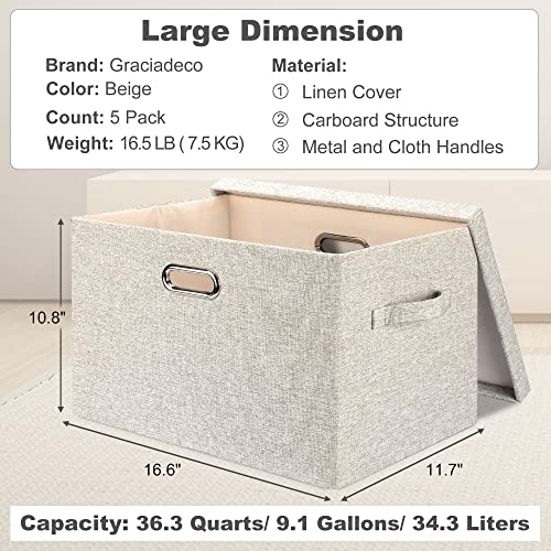 Storage Bins with Lids Fabric Closet Organizers Cubes Office Organization (5 Count)