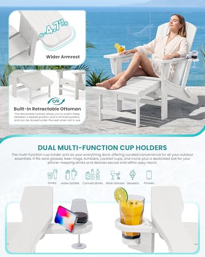 2 Pcs HDPE Folding Adjustable Adirondack Chair with Ottoman (2 Count)