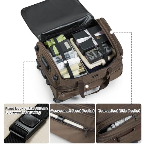 Large Expandable checked Luggage Suitcases with Wheels Foldable Duffle Bag for Travel suitcase for Women Men Garment Bag（Coffee）
