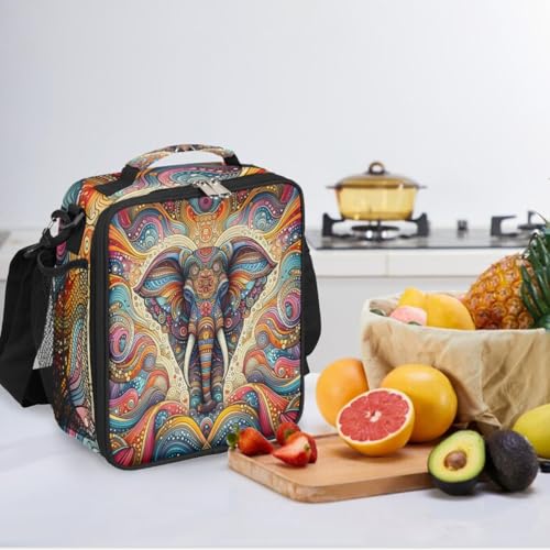 Elephants Animal Kids Lunch Box for Girls Boys Reusable Insulated Lunch Bag for Kids Toddler Thermal Cooler Spacious Lunchbox with Shoulder Strap Lunchbag for School Work Picnic (print 25)