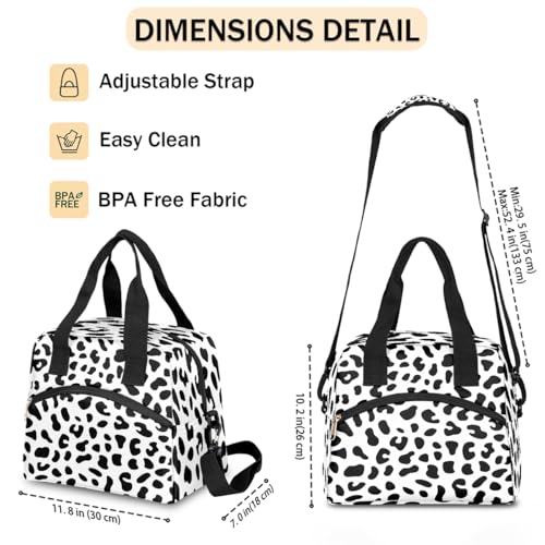 Leopard Cheetah White Insulated Lunch Bag for Women Girl Reusable Lunch Tote Box With Shoulder Strap Lightweight Thermal Cooler Meal Prep Bag for Work School Office Picnic (print 16)