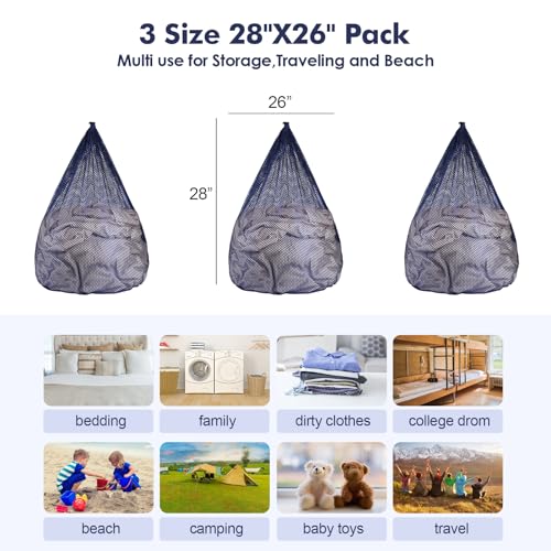 3Pcs Mesh Laundry Bags Washing Machine Mesh Wash Bags Jumbo for Delicates Clothes (3 Count)