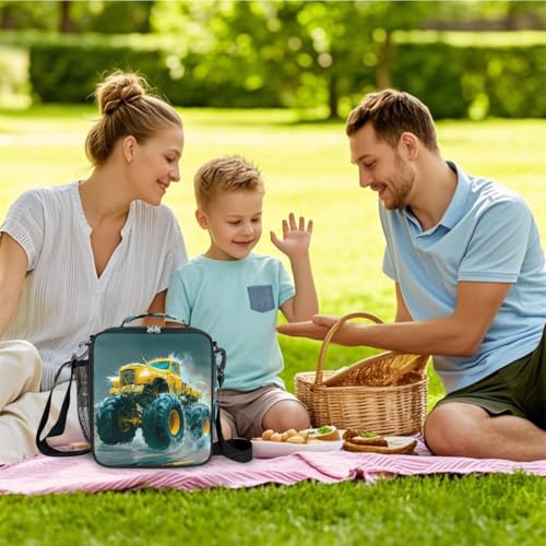 Monster Truck Kids Lunch Box for Girls Boys Reusable Insulated Lunch Bag for Kids Toddler Thermal Cooler Spacious Lunchbox with Shoulder Strap Lunchbag for School Work Picnic (print 5)