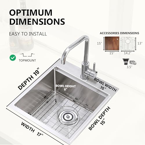 17x19 Inch Drop in Bar Sink Brushed Nickel