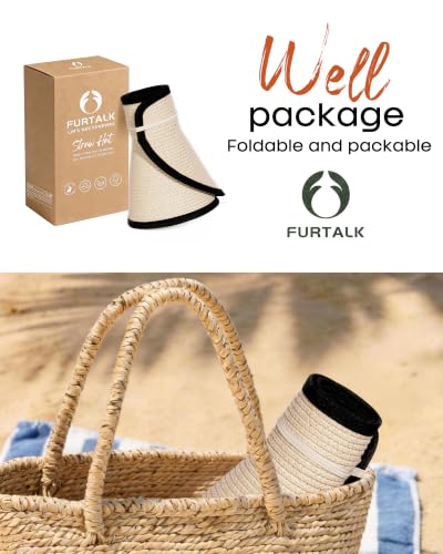 Womens Sun Hat with Ponytail Hole Wide Brim Beach Straw Visor