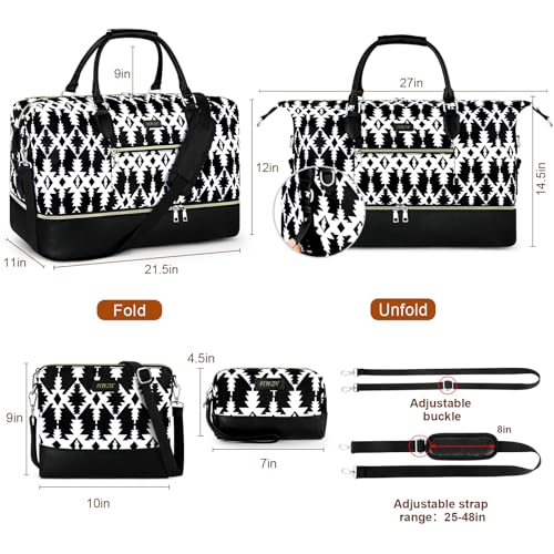 Weekender Bag for Women 21.5" Travel Duffel Large Carry On Bag 3PCS (3 Count)