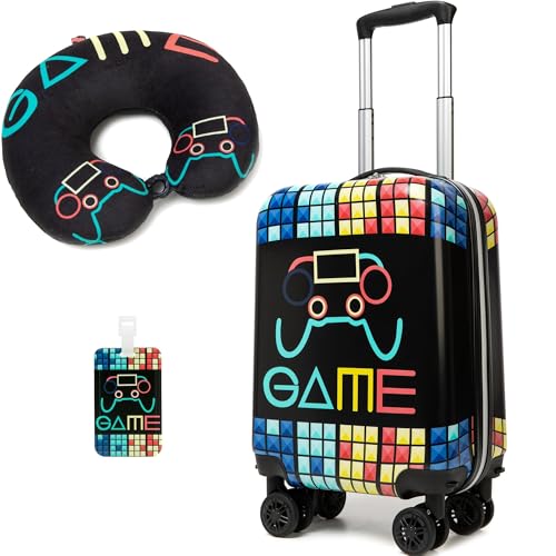 Kids Suitcase Set for Boys Hardside Luggage with Spinner Wheels 2 Piece 16inch Toddler Suitcase for Boys Travel Carry on Luggage Airline Approved (2 Count)